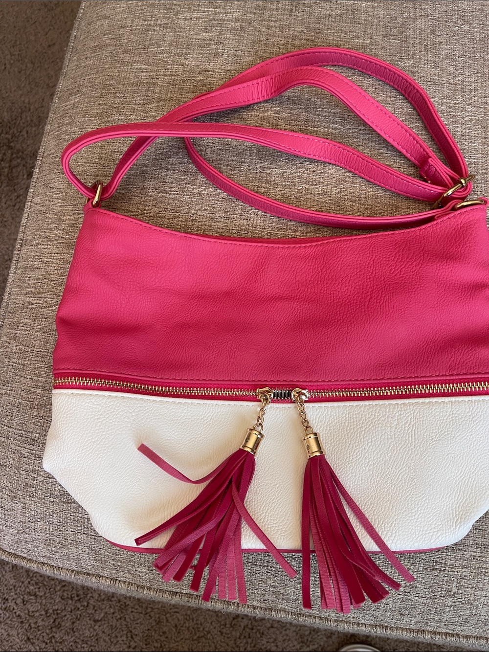Pink and White Tassel Crossbody Shoulder Bag